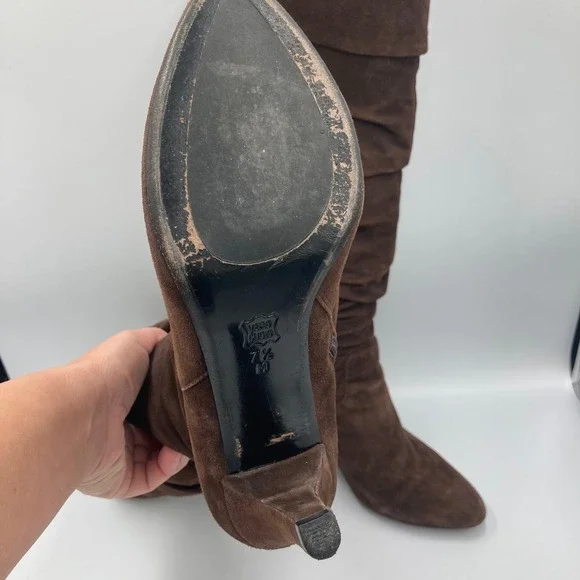 Vaneli Italian Brown Suede Slouchy Knee High Kitten Heel Boots Women's Size 7.5 - Picture 5 of 8